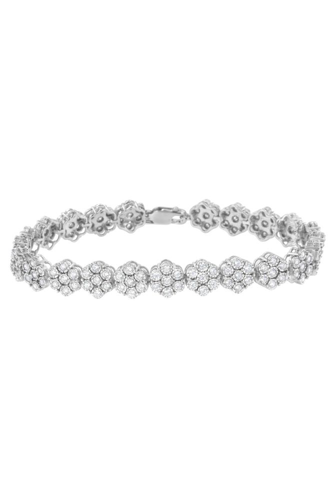 2.0 cttw Diamond 7 Stone Floral Cluster Link Bracelet